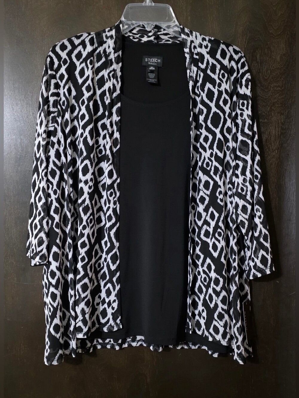 Stitch Black & White Geometric Women's Layered Blouse Attached Top Size 2X